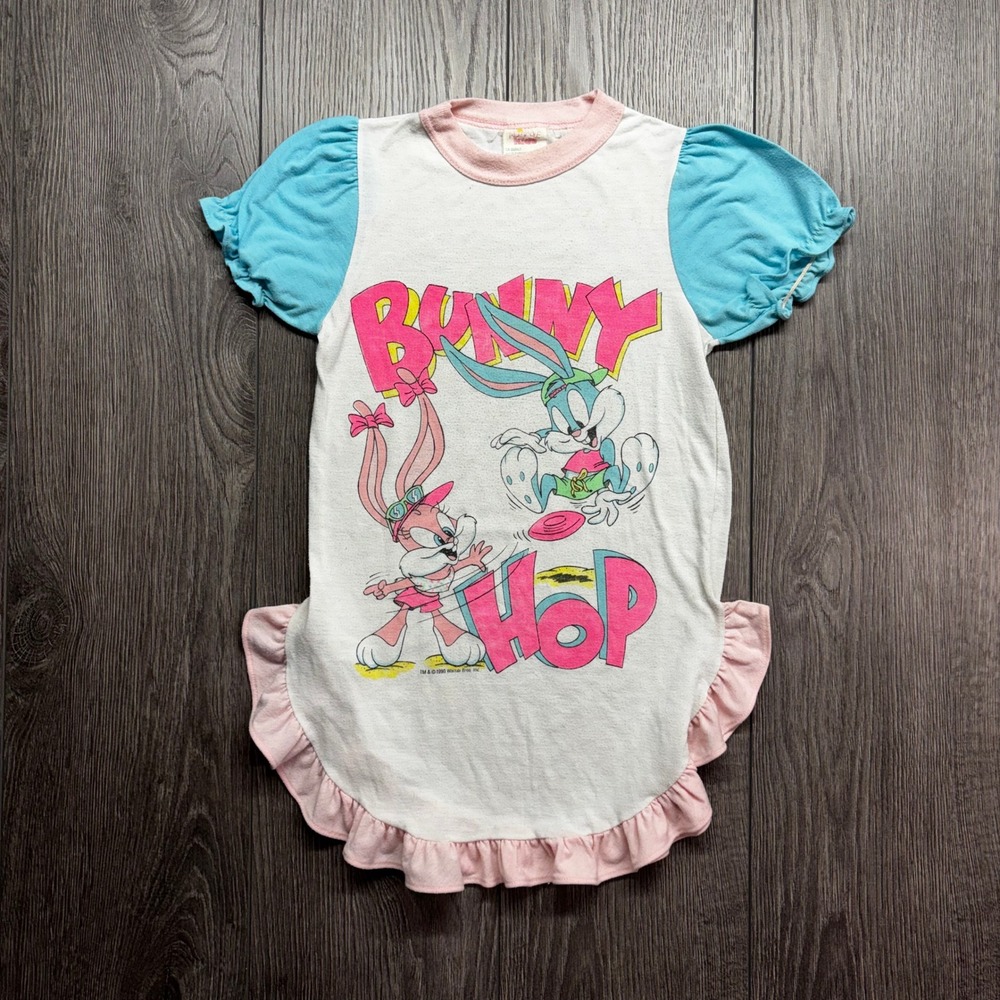 Vintage 1990 Tiny Toon Adventures Bunny Hop Nightgown Girls 4 Babs Buster Bunny